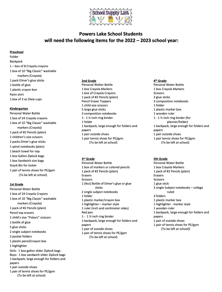 2022-2023 Elementary School Supply List